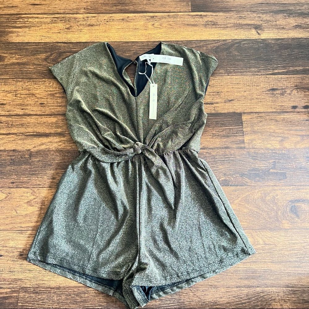 She + Sky Metallic Knot-Waist Romper